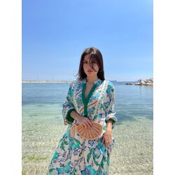 Yeşil katleya desen elbise 