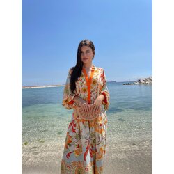 Turuncu katleya desen elbise
