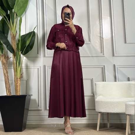 my312 çıtçıtlı detaylı elbise bordo 