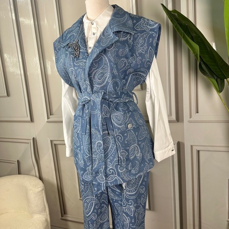 My312 Arkası Taşlı Denim Yelek