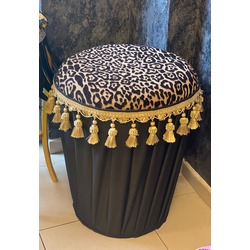 İthal Leopar Püsküllü Drape Puf 