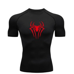 Spider-Man Siyah Kısa Kollu Compression T-Shirt(Kırmızı logo)