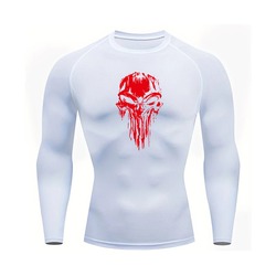 Punisher Beyaz Uzun Kollu Compression T-Shirt(Kırmızı logo)
