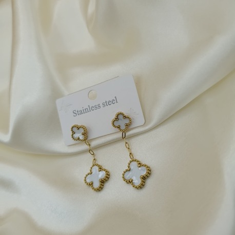 Sedefli Çift Van Cleef Salıntı Çelik Küpe