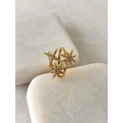 Altın Kaplama Üçlü Yıldız Model Gold Kıkırdak Küpe 