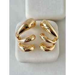 Altın Kaplama Üçlü Görünüm Bombeli Damla Gold Küpe