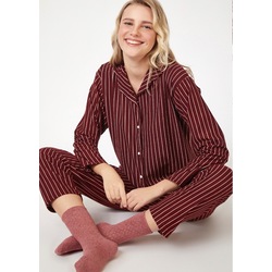 Bordo çizgili pijama takımı