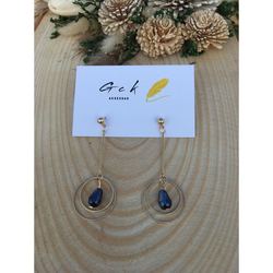 TEK LACİVERT TAŞLI UZUN GOLD KÜPE