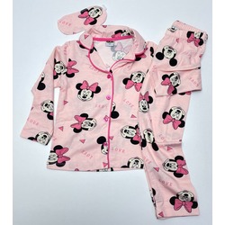 pijama kız düğmeli love mini baskılı