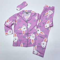 pijama kız düğmeli tavşan baskılı