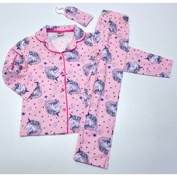 pijama kız düğmeli unicorn baskılı