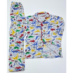 pijama erkek düğmeli dinozor baskılı