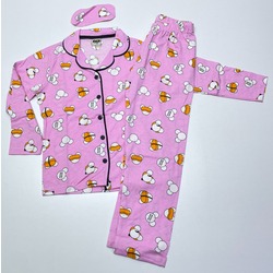 pijama kız düğmeli mini baskılı