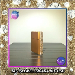 Kısa (Box) Taş İşlemeli Metal Kutu (Gold)