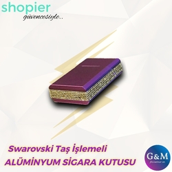 Mor-Gold Taş İşlemeli Kısa Metal Kutu