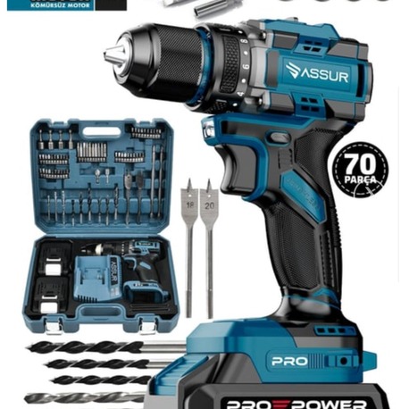 Pro 21V Çift Akü Çelik Mandren Kömürsüz Motor Darbeli Şarjlı Matkap Akülü Vidalama