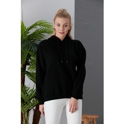 Basic Siyah Kapüşonlu Sweatshirt