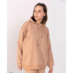 Basic Camel Kapüşonlu Sweatshirt