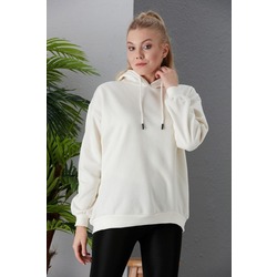 Basic Beyaz Kapüşonlu Sweatshirt