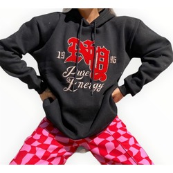 Siyah Ng Baskılı Kapüşonlu Kolej Sweatshirt