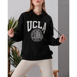 Ucla Baskılı Siyah Kapüşonlu Sweatshirt