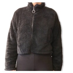 Siyah Fermuarlı Peluş Crop