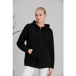 Basic Siyah Kapüşonlu Hırka Sweatshirt