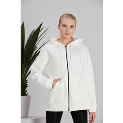 Basic Beyaz Kapüşonlu Hırka Sweatshirt