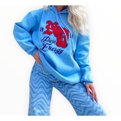 Mavi Ng Baskılı Kapüşonlu Kolej Sweatshirt