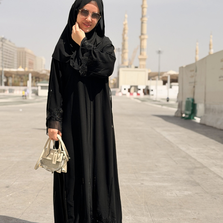 Çiçek abaya siyah 