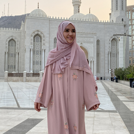 Pembe Dubai abaya şal takım