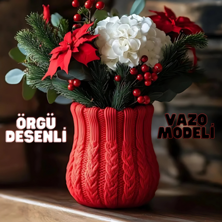 Örgü Desenli Yılbaşı Temalı Vazo