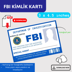Anında İndirilebilir | Yazdırılabilir Cosplay FBI Rozeti - Replika Özel Kimlik Kartı