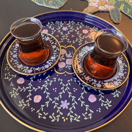 Floral garden lacivert emaye set 