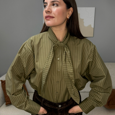 Bağlama Detaylı Çizgili gömlek