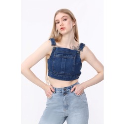 Kot Denim Askılı Ayarlanabilir Crop