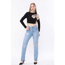 Wide Leg Mavi Yıkama Yırtık Unisex Jeans