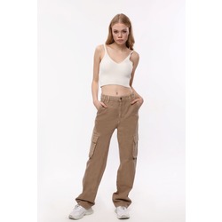 Kargo Cepli Straight Yüksel Bel Jean