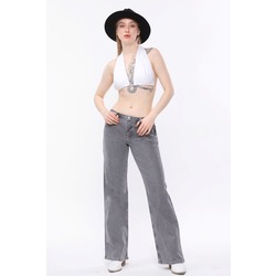 Gri Düşük Bel Wide Leg Jeans