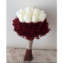 Bordo detaylı beyaz lale 