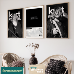 Nirvana - Kurt Cobain 3lü Poster Paketi | Özel Sanatçı Poster | Müze Kağıdı | Minimalist Poster