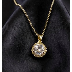 DAİRE ZİRKON TAŞ GOLD KOLYE