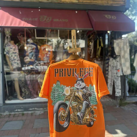 Phazz Brand Özel Tasarım: Biker Bunny T-Shirt (Orange)