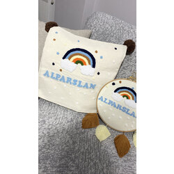 Kişiye Özel Kapı Süsü ve Yastık İşlemeli 2li Bebek takımı 