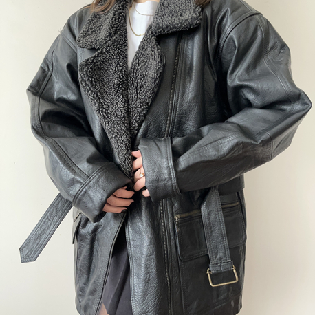Yaka Detaylı Oversize Hakiki Deri Ceket