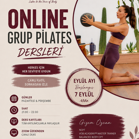 Online Pilates Grup 8 ders- Eylül 