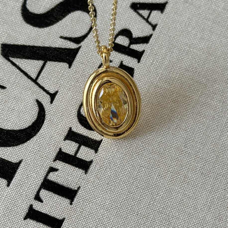 Antik oval taşlı kolye (açık sarı)