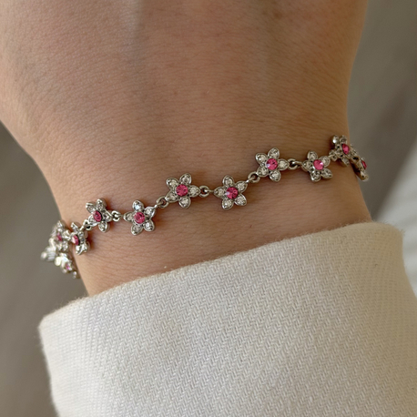 Xuping Silver sıra pembe çiçek bileklik 