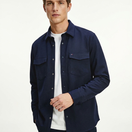 Tommy Hilfiger Gofre Kumaş Çıtçıtlı Gömlek Lacivert
