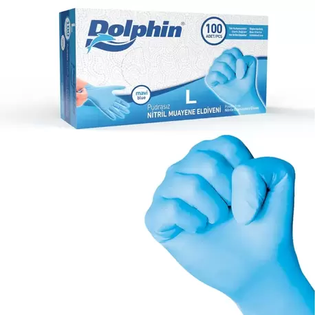 Dolphin Pudrasız Mavi Nitril Muayene Eldiveni L Beden 100 Adet